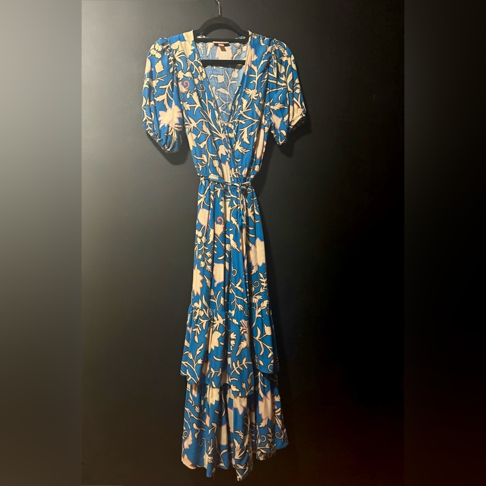 Xhilaration Blue and Cream High Low Dress